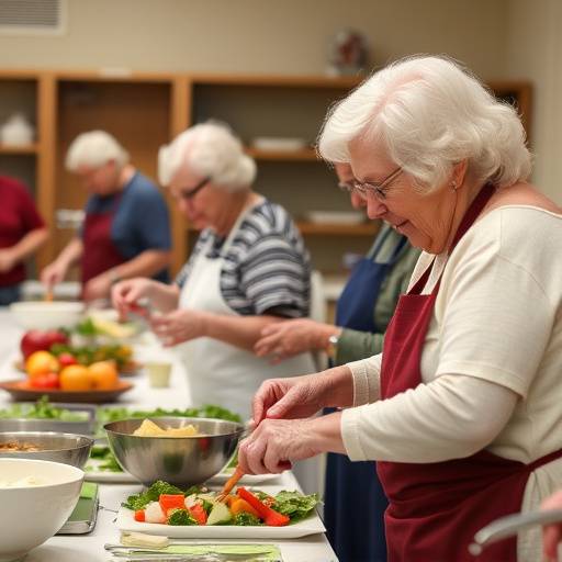 Seniors participating in a healthy cooking demonstration at a senior center